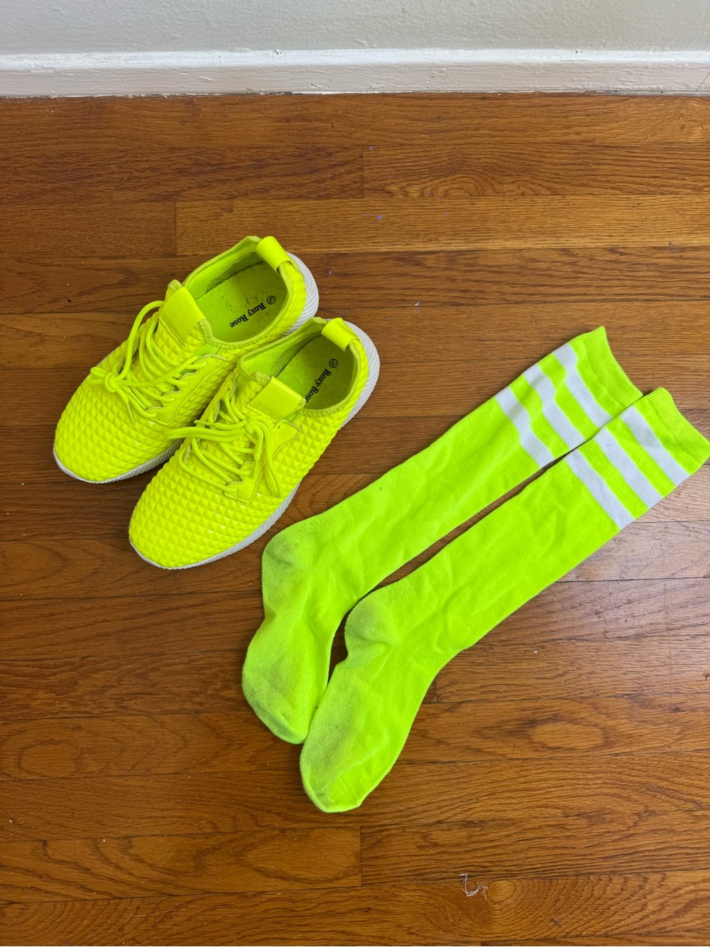 Roxy Rose Neon Yellow Sneakers + Matching Knee High Socks Bundle